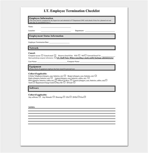 Termination Checklist Template Free For Word Doc Pdf