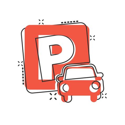 Car Parking Icon In Comic Style Auto Stand Cartoon Vector Illustration