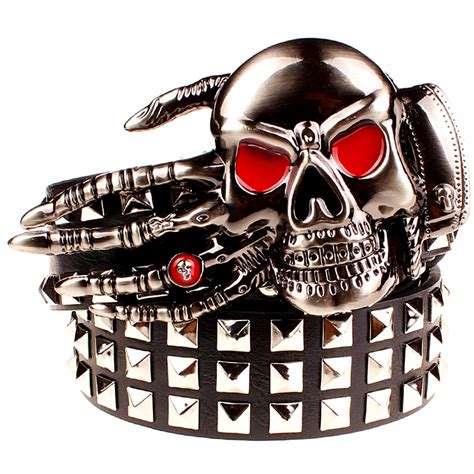 2017 Fashion Mens Rivet Belt Punk Rock Belt Skull Head Ghost Claw