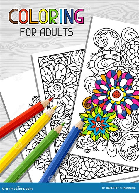 Adult Coloring Book Design For Cover Illustration Stock Vector Illustration Of Drawing