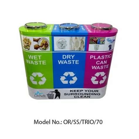 Open Top Multicolor Stainless Steel Dustbin Trio Size W 400 X L