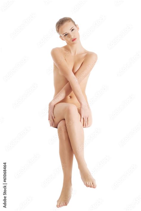 Beautiful Naked Woman Sitting Having Fresh Clean Skin Stock Photo