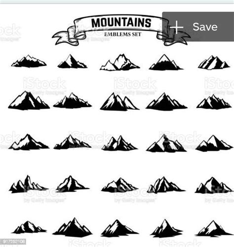 Mountain Icons Set With Ribbon Banner