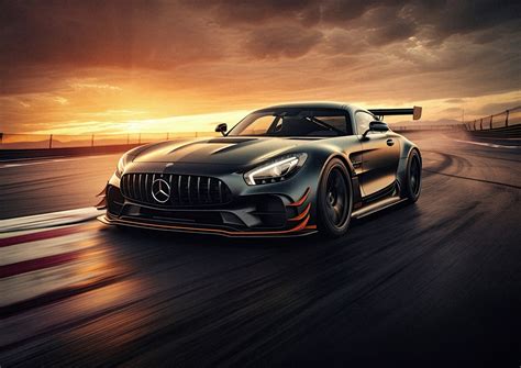 Mercedes AMG GT Sunset Race Posters Prints By Remigius Wloczkowski