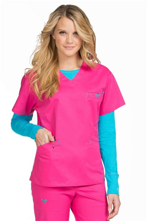 Signature Top Tango Pink Turq Delight Med Couture Scrubs Tops