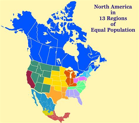 North America In 13 Regions Of Equal Population R Mapporn