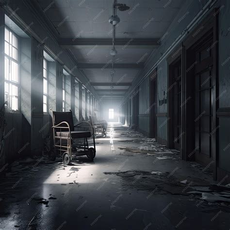 Premium Ai Image Abandoned Hospital Corridor With A Wheelbarrow