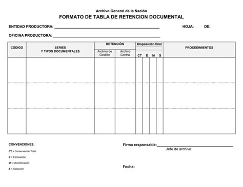 Formato Tablas De Retenci N Documental Ppt Descarga Gratuita