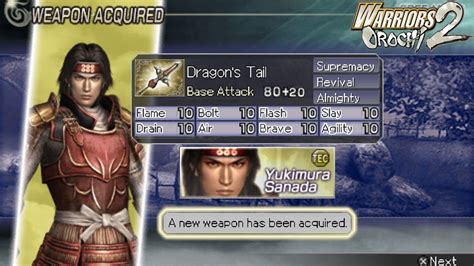 Weapon Guide Gold Weapon Yukimura Sanada Warriors Orochi Psp