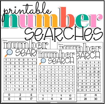 Printable Number Searches Math Center By Aubree Teaches Tpt