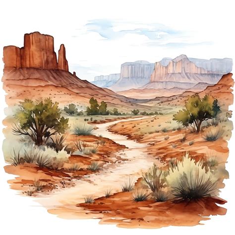 Premium Ai Image Watercolor Western Landscape With Canyons Western