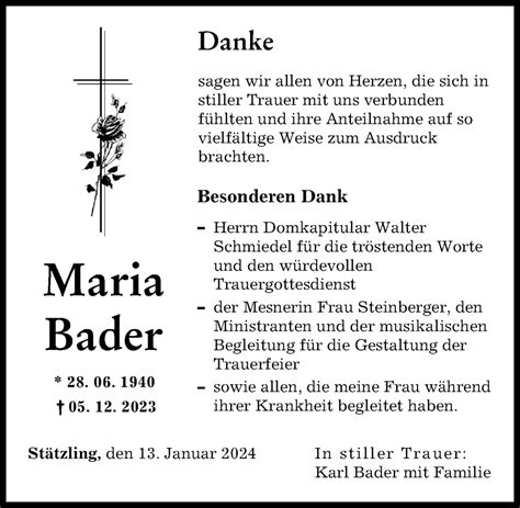 Traueranzeigen Von Maria Bader Augsburger Allgemeine Zeitung