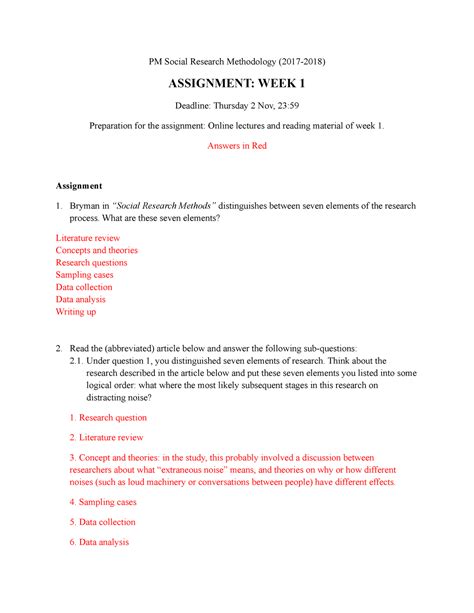 Answer Sheet Assignment Week Social Research Methodology Pm Social