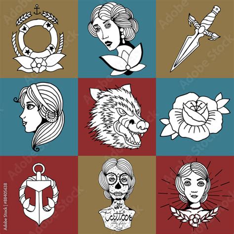 Tattoo Designs Vector Set Stock Vector Adobe Stock