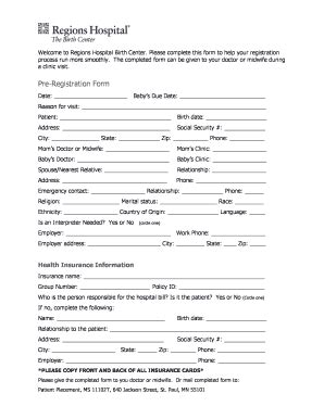 Pre-Registration Form - Regions Hospital - Fill and Sign Printable ...