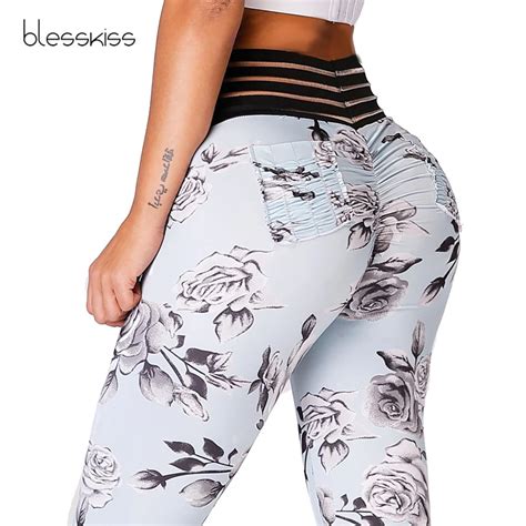 Blesskiss Print Women Sexy Yoga Pants Dry Fit Sport Pants Elastic