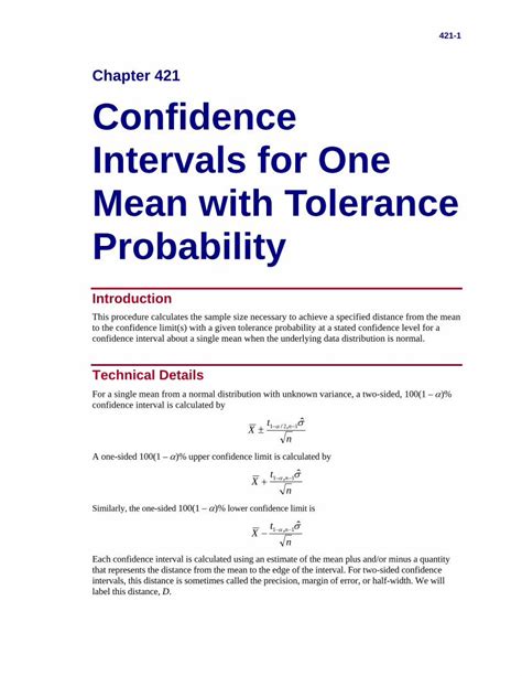 PDF Confidence Intervals For One Mean With Tolerance Probability