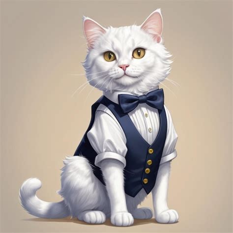 A White Cat Wearing A Bow Tie And A Bow Tie Premium Ai Generated Vector