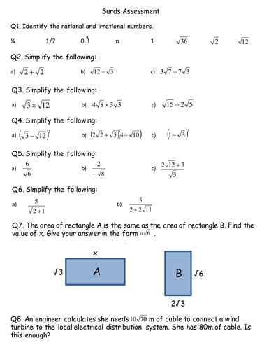 Surds Revision Worksheetassessment Teaching Resources