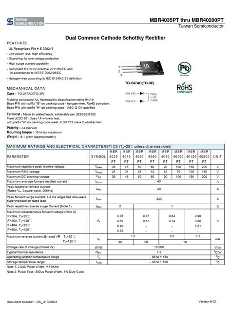 Mbr Pt Datasheet Rectifier Equivalent Taiwan Semiconductor