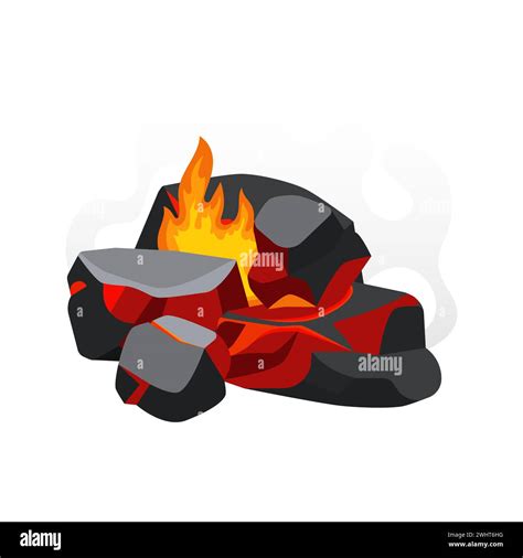 Burning Coal Pile Charcoal Embers Burn With Hot Fire And Smoke Vector