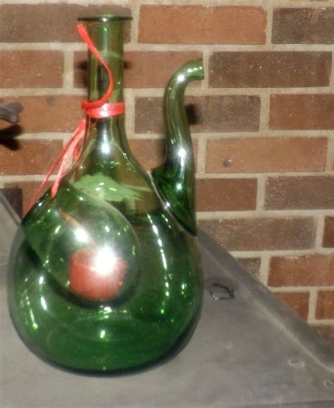 Mid Century Green Glass Italy Fiasco Wine Decanter Bottle With Ice Bulb