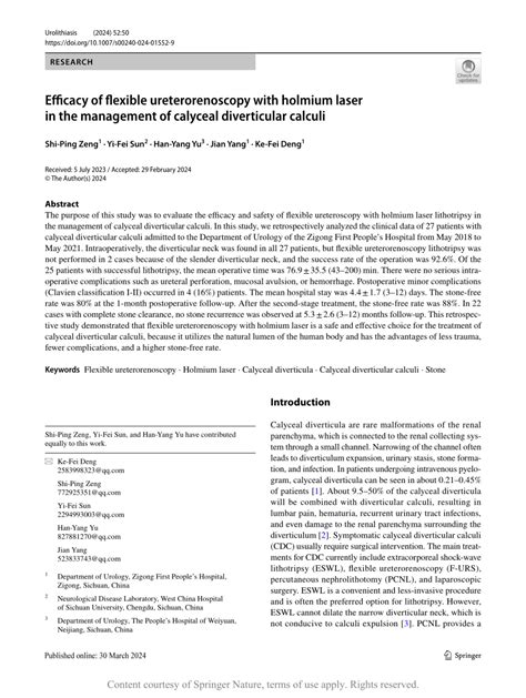 (PDF) Efficacy of flexible ureterorenoscopy with holmium laser in the management of calyceal ...