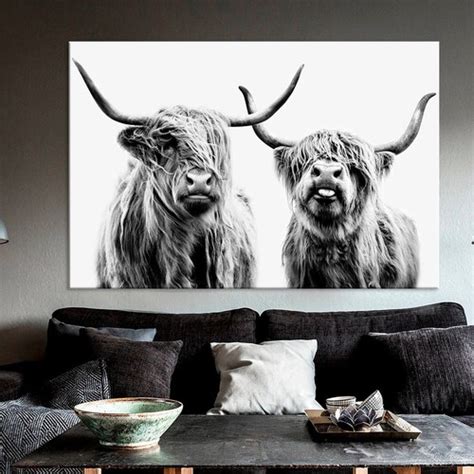 Rustic Highland Cow Print Scotland Cow Farmhouse Wall Decor Etsy