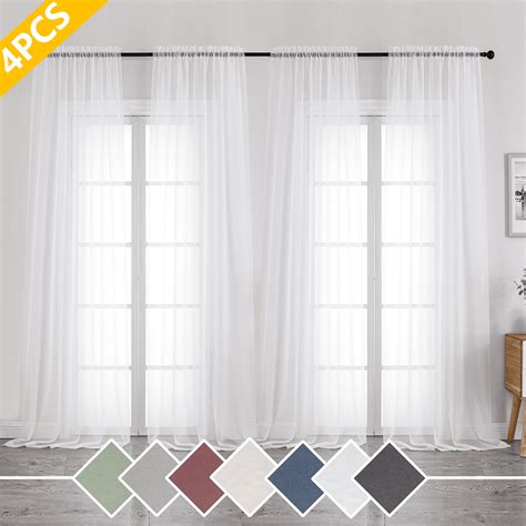 Ovzme White Sheer Curtains Extra Long Inches Set Of Solid Voile