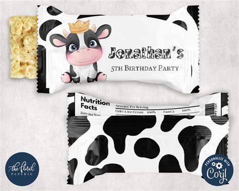 Cow Rice Krispies Wrapper Template Editable Rice Crispy Wrapper Cow Birthday Party Holy Cow