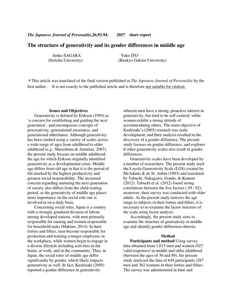 Pdf The Structure Of Generativity And The Gender Differences In