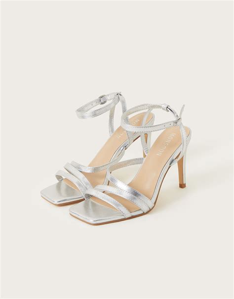 Strappy Square Toe Sandals Silver Occasion Shoes Monsoon Uk