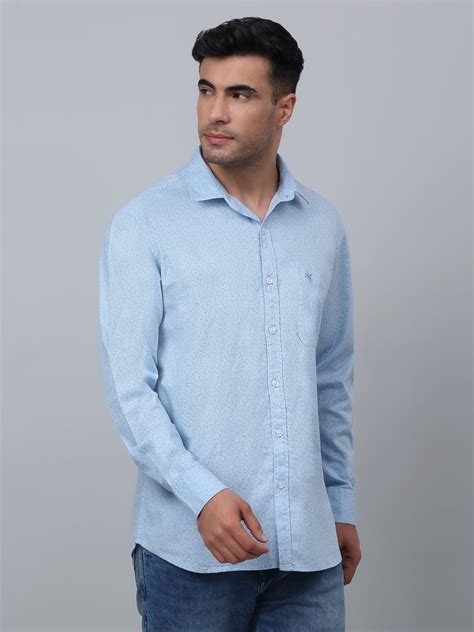 Cantabil Cotton Printed Full Sleeve Regular Fit Sky Blue Casual Shirt