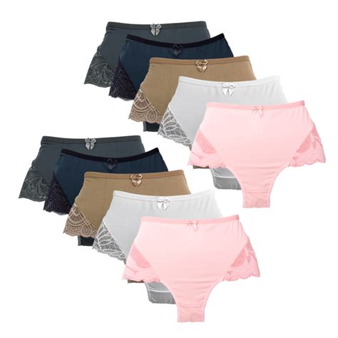 Kit Calçola Calcinha Cintura Alta Renda Senhora Microfibra Conforto Qualibella Lingerie