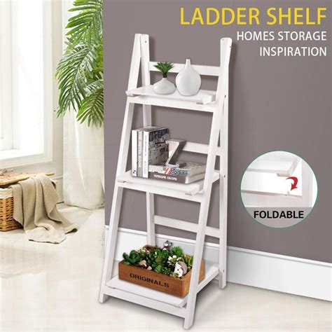 Tier Wooden Ladder Shelf Stand Storage Book Shelves Shelving