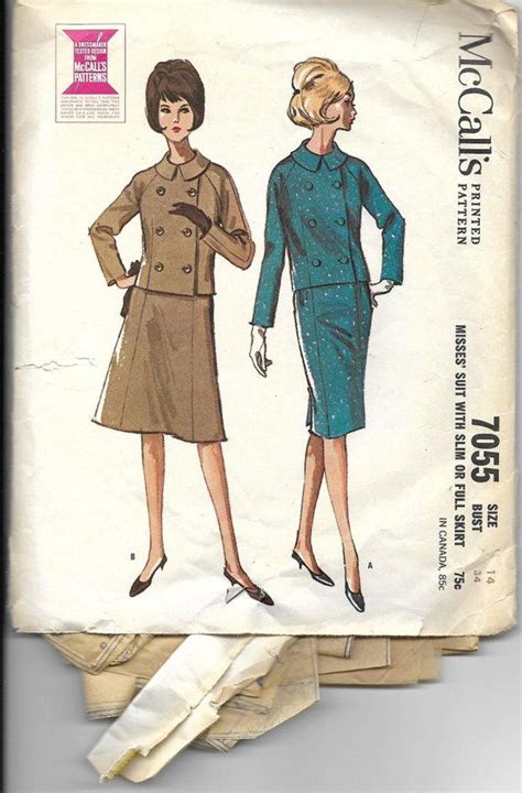 Mccalls 7055 Vintage Sewing Pattern Misses Suit With Slim Or Full