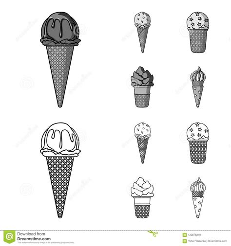 Ice Cream On A Stick In A Waffle Cone And Other Species Ice Cream Set