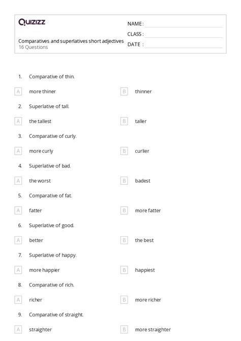 50 Comparatives And Superlatives Worksheets For 2nd Year On Quizizz