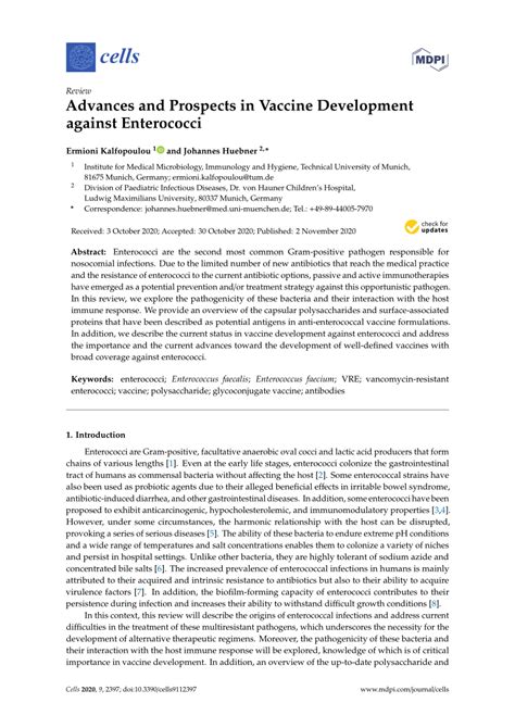 (PDF) Advances and Prospects in Vaccine Development against Enterococci