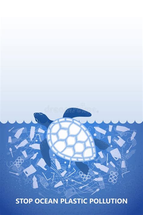 Stop Ocean Plastic Pollution Ecological Poster Stock Vector