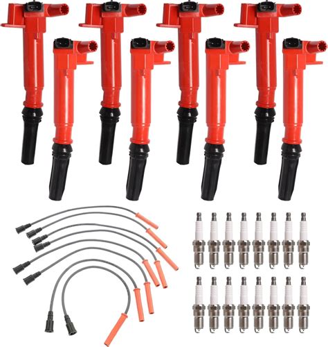 Amazon ENA Set Of 8 Red Ignition Coil With 16 Platinum Spark Plug