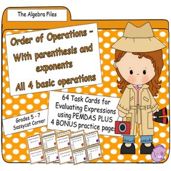 Order Of Operations Task Cards The Algebra Files Has Parenthesis