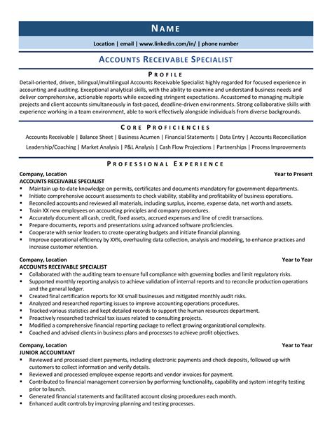 Accounts Receivable Specialist Resume Samples Template Guide