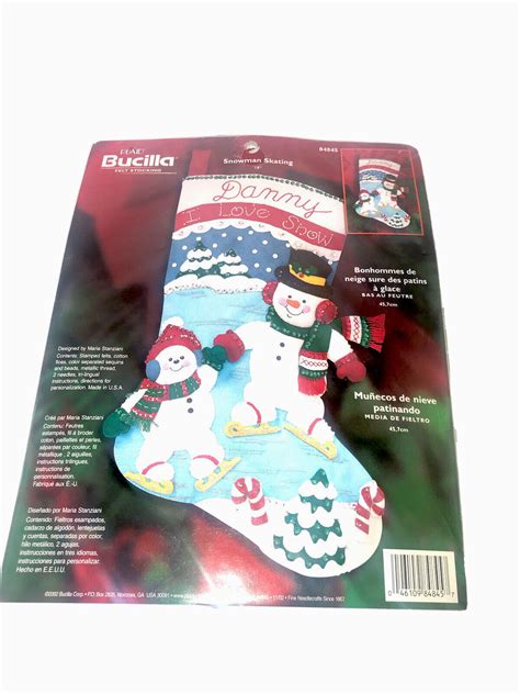 Bucilla Felt Applique Christmas Stocking Kit Snowman Skating