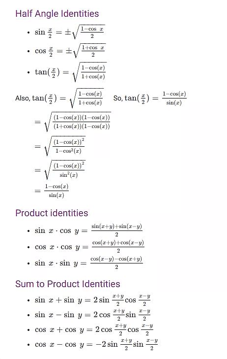 List Of Essential Trigonometry Formulas For Class 10 11 And 12 Notes Class 12