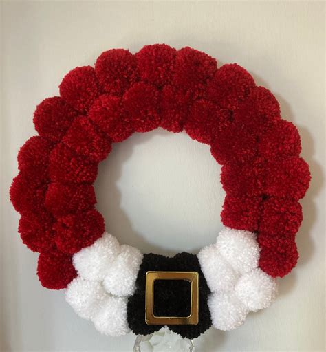 Handmade Christmas Santa Pompom Door Wreath Decoration Etsy Uk In