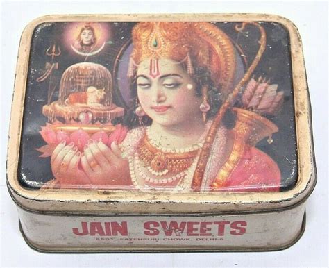 S Vintage Lord Rama Worshipping Lord Shiva Nandi Litho Tin Box