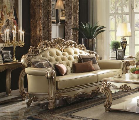 Bone Pu Gold Patina Sofa Set Pcs Vendome Acme Traditional