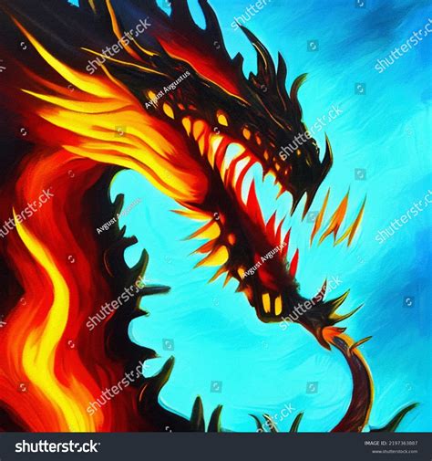 Fantasy Evil Dragon Portrait Surreal Artwork Stock Illustration ...