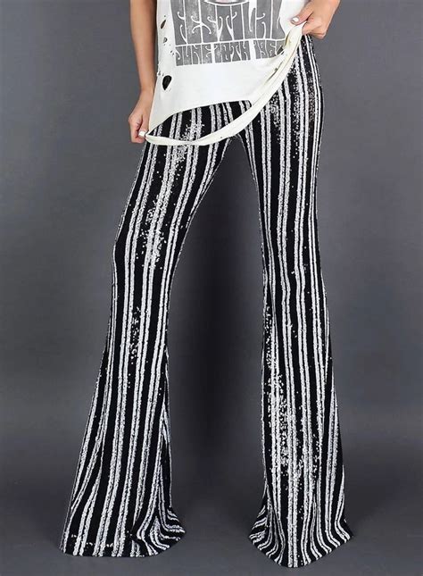 Sequin Striped Bell Bottom Pants Inslily Multicolor Sequins Bell